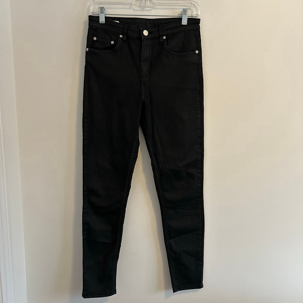 REISS Black Coated Skinny Jeans Size 29 | Faux Leather High Rise - Picture 4 of 13